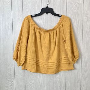 Roan + Ryan Evereve Gold Yellow Mira Pleated Gauze Off Shoulder Top Medium NWT